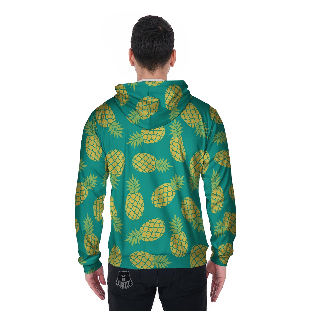 Green Pineapple Print Men's Zip Up Hoodie-grizzshop