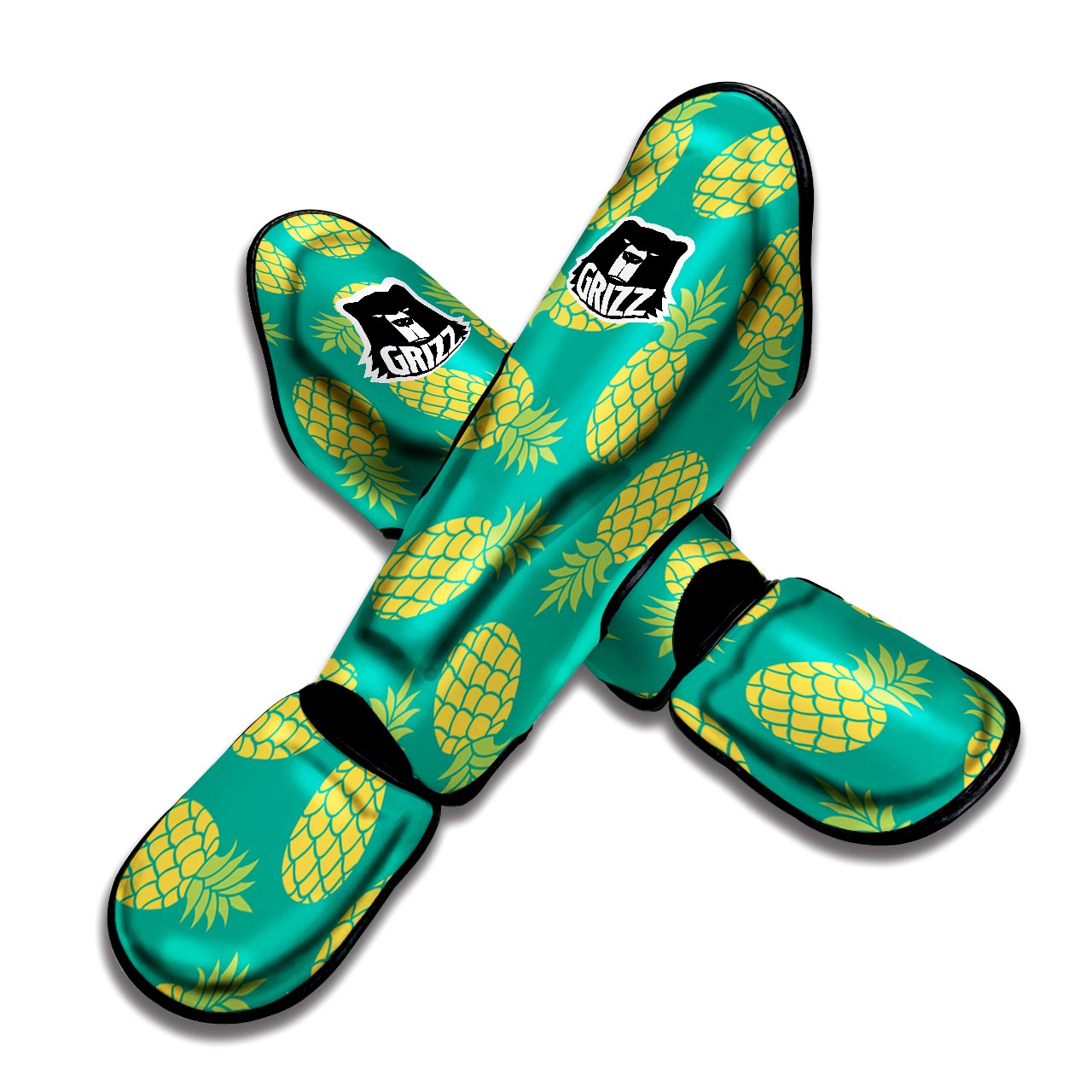 Green Pineapple Print Muay Thai Shin Guard-grizzshop