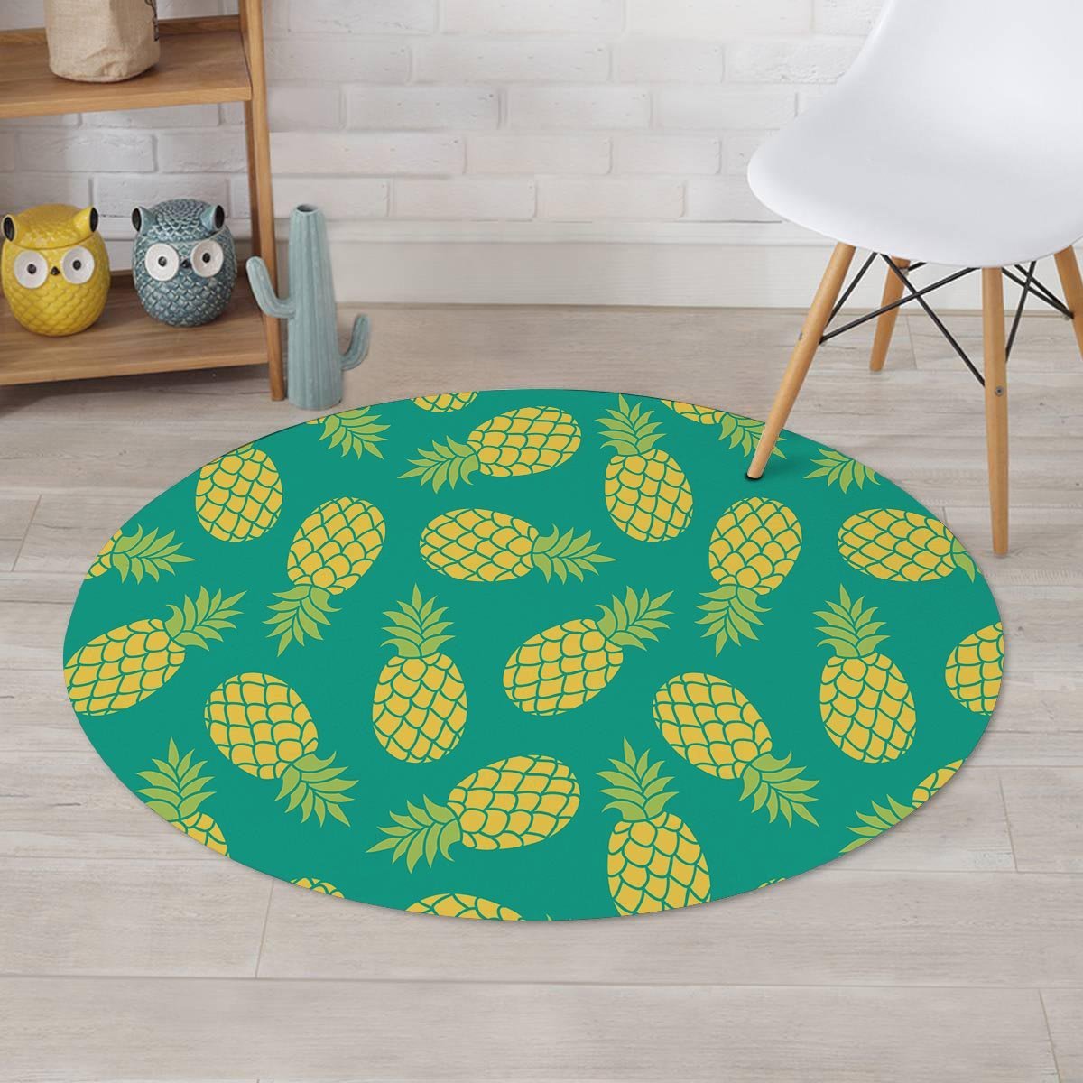 Green Pineapple Print Round Rug-grizzshop