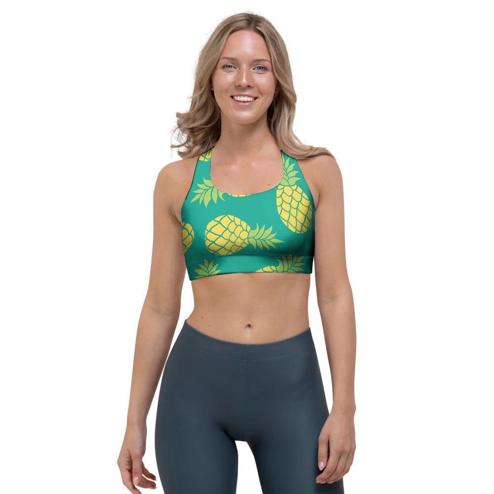 Green Pineapple Print Sports Bra-grizzshop