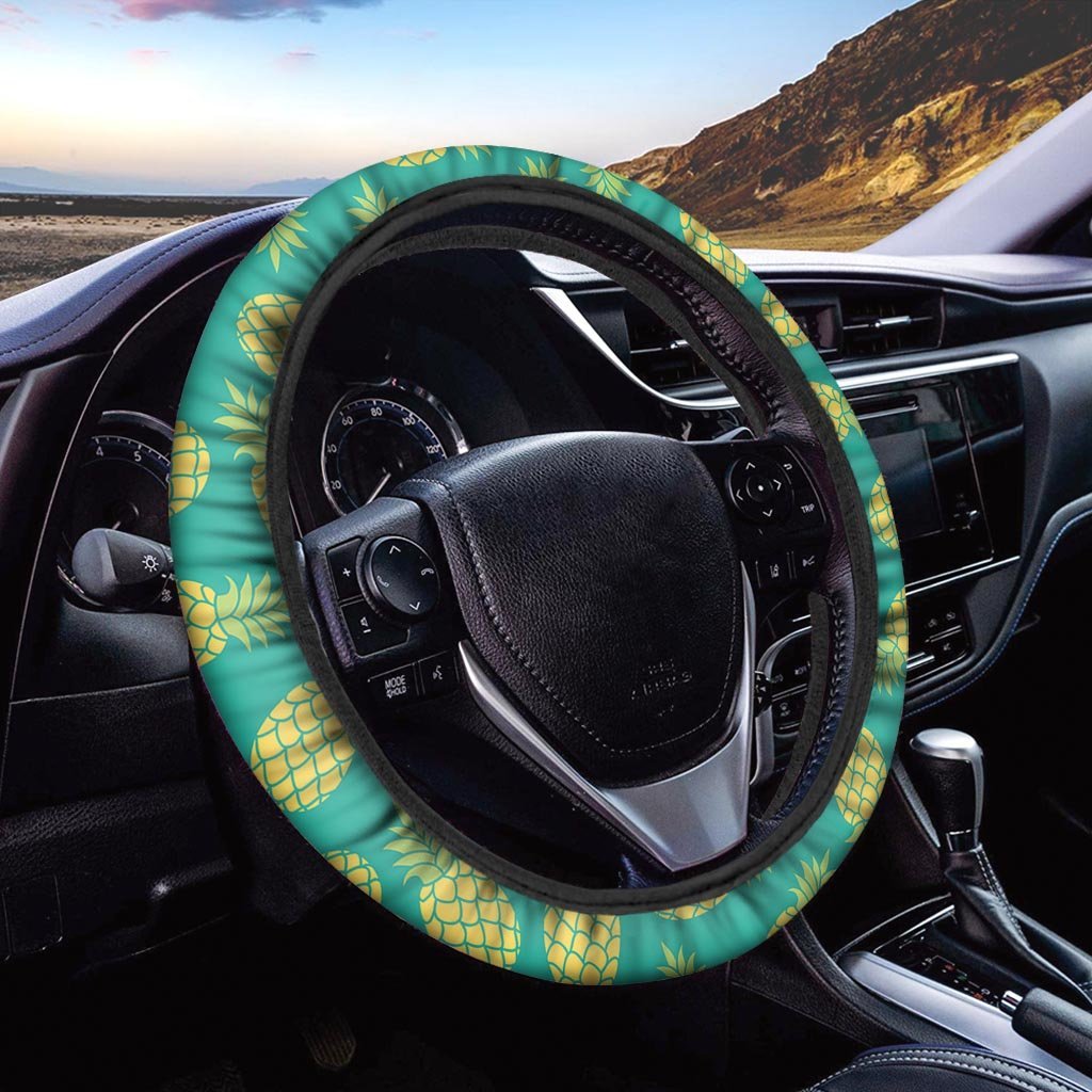 Green Pineapple Print Steering Wheel Cover-grizzshop