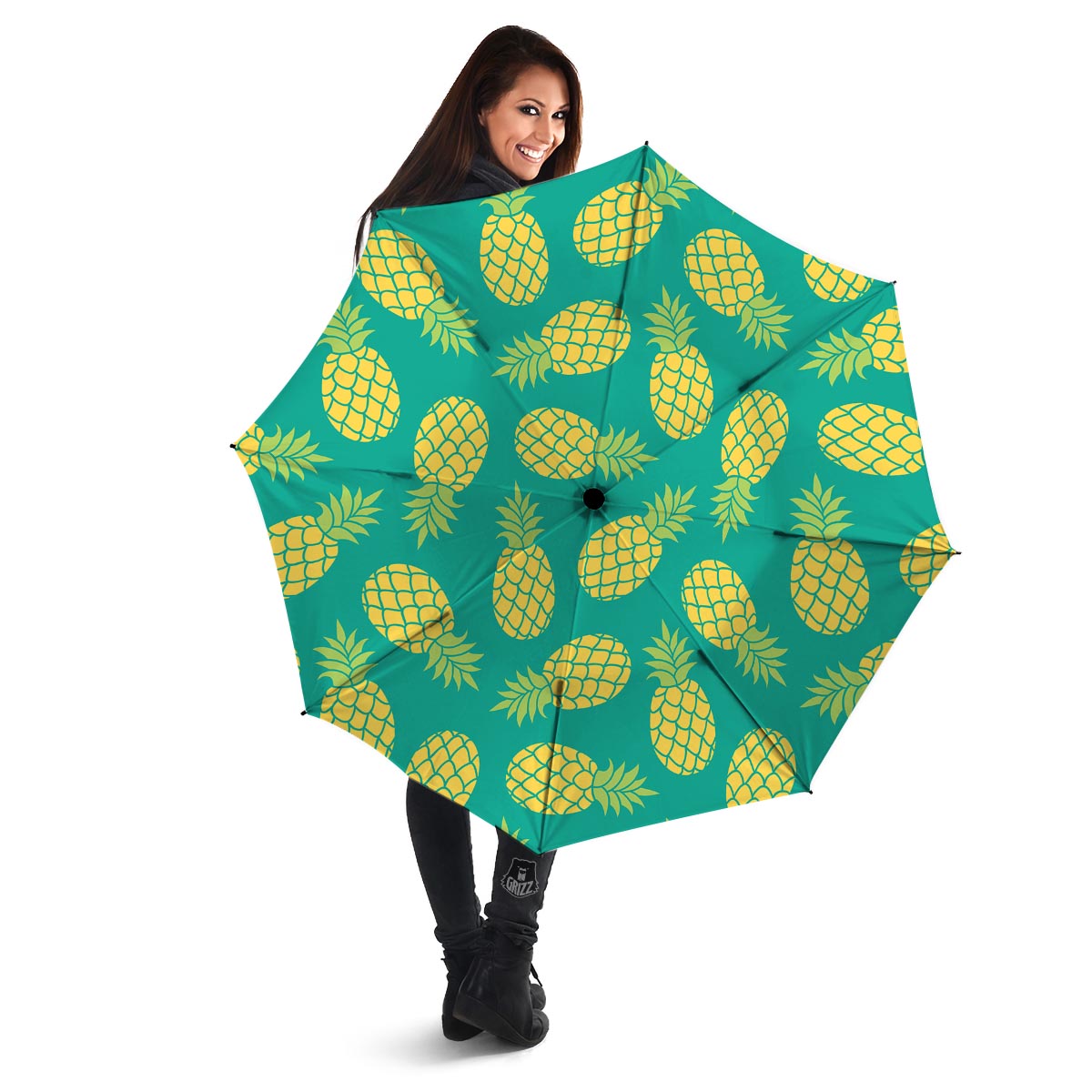 Green Pineapple Print Umbrella-grizzshop