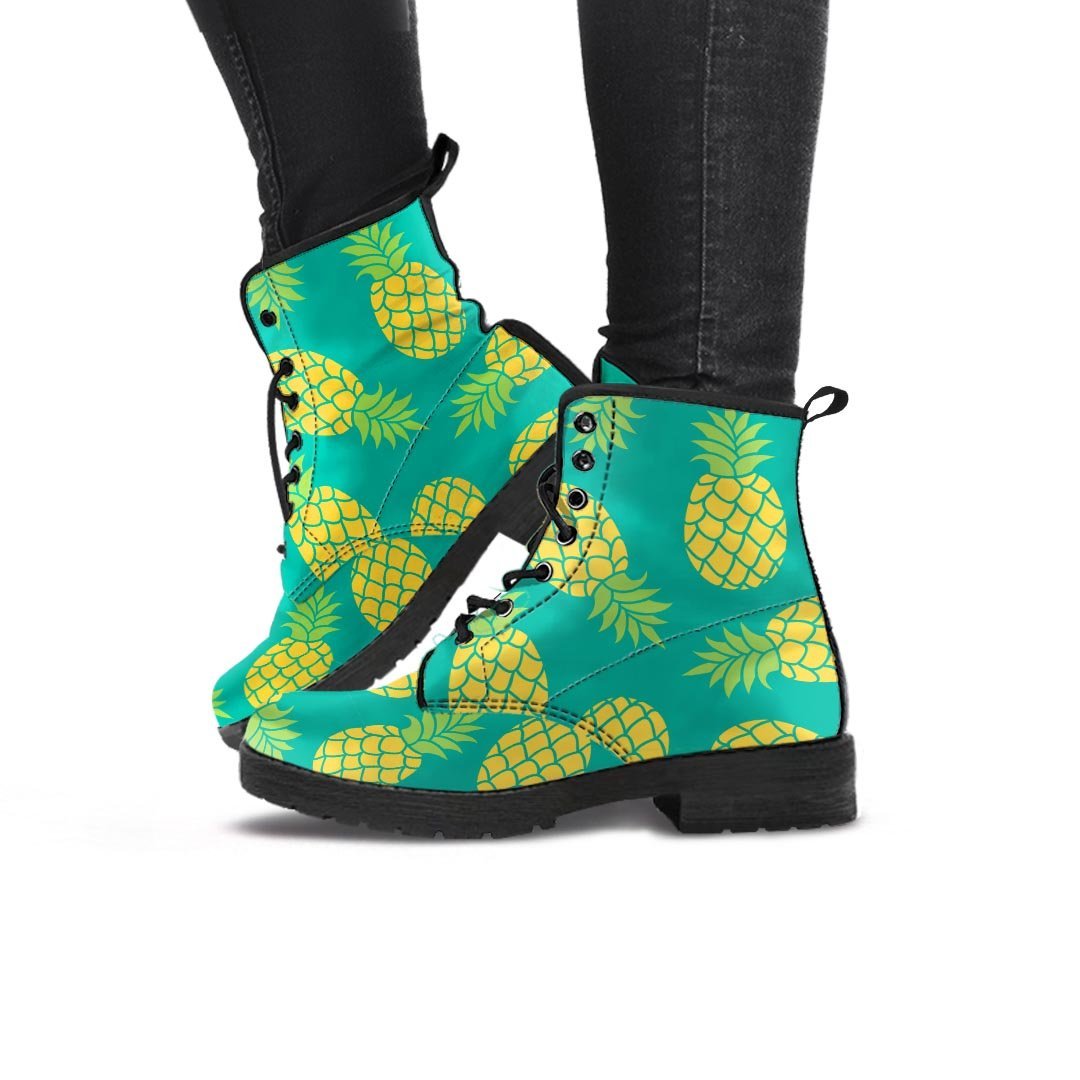 Green Pineapple Print Women's Boots-grizzshop