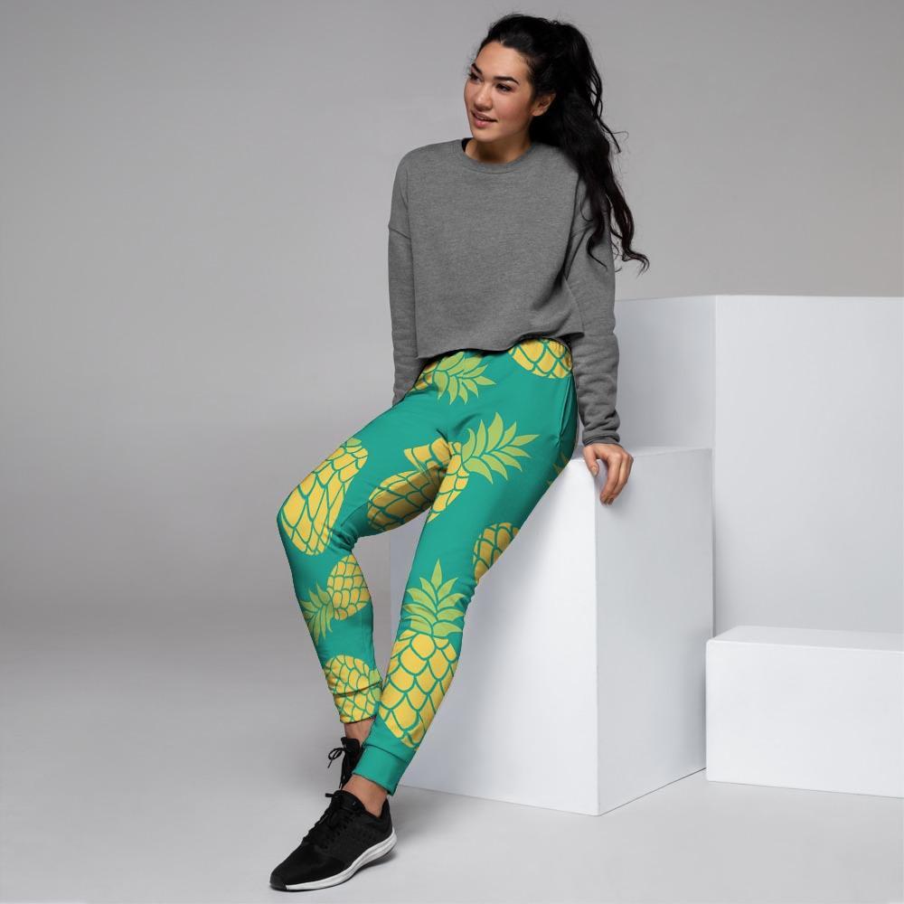 Green Pineapple Print Women's Joggers-grizzshop