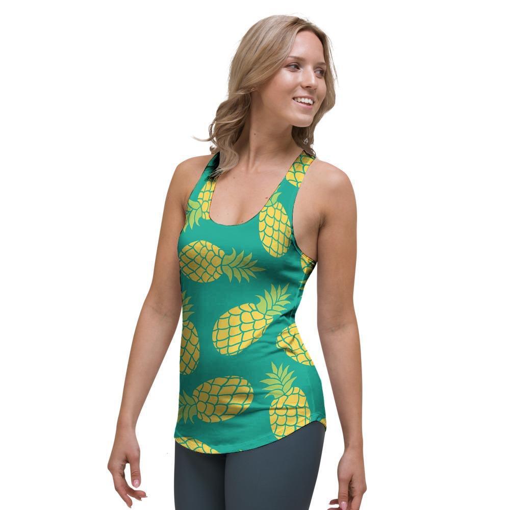 Green Pineapple Print Women's Racerback Tank Top-grizzshop