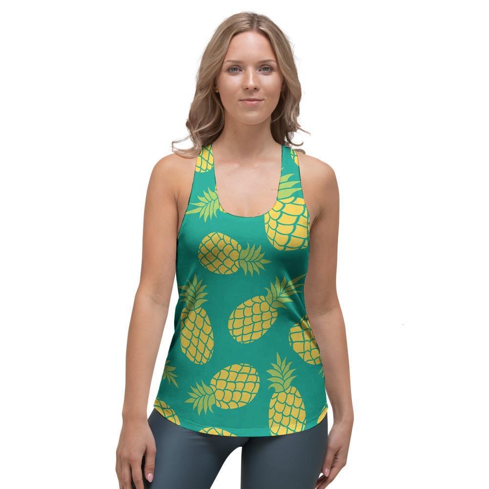 Green Pineapple Print Women's Racerback Tank Top-grizzshop