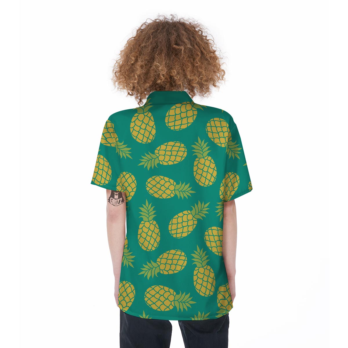 Green Pineapple Print Women's Short Sleeve Shirts-grizzshop