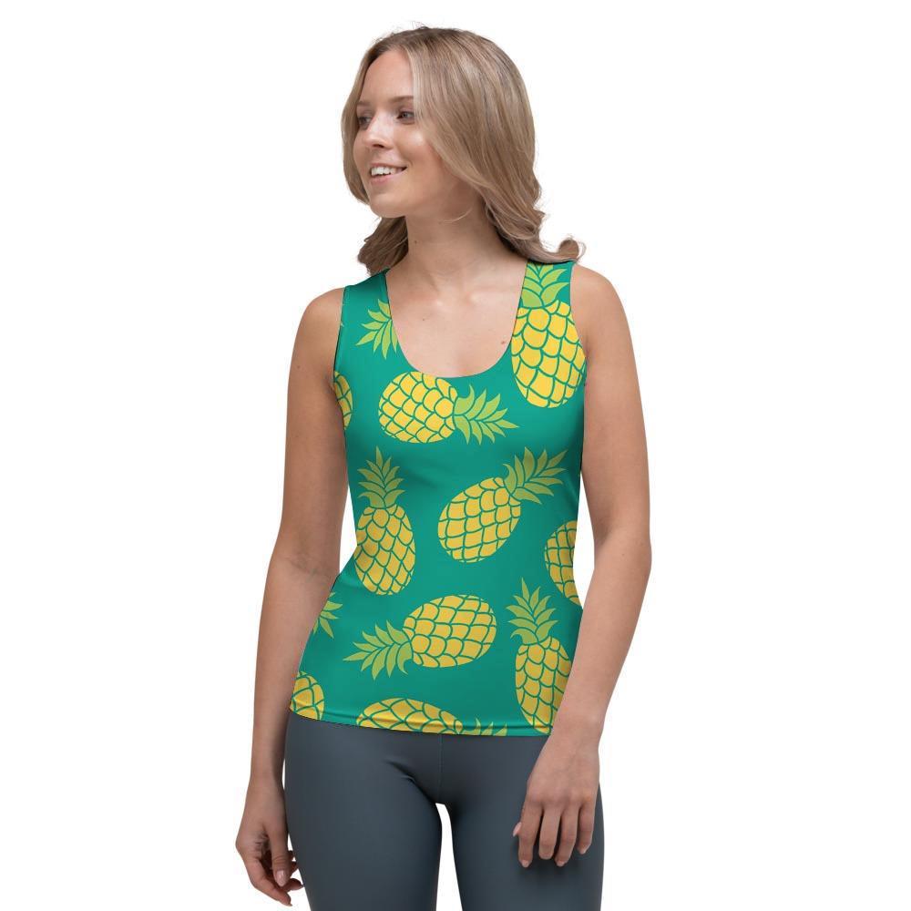 Green Pineapple Print Women's Tank Top-grizzshop