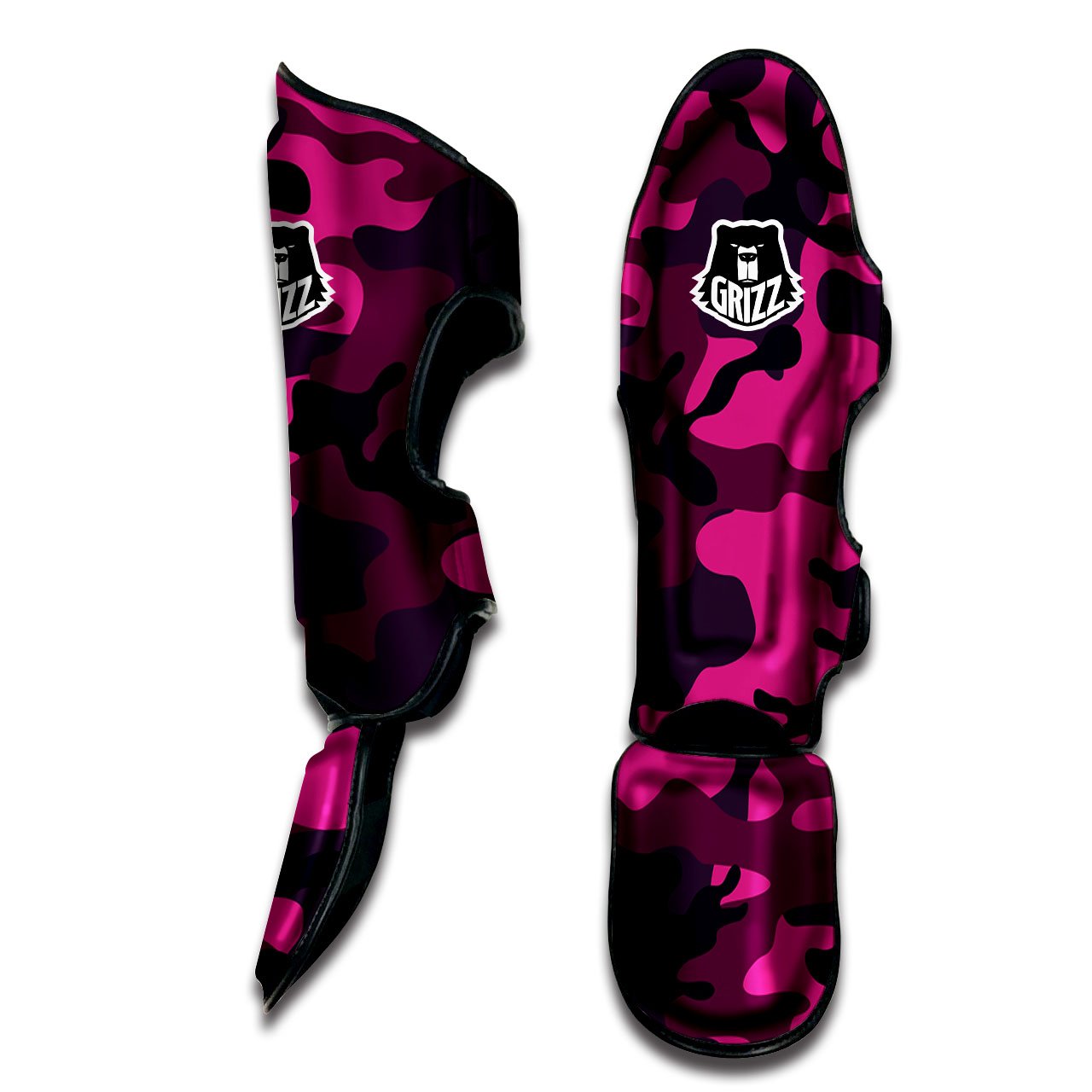 Green Pink And Black Camouflage Print Muay Thai Shin Guards-grizzshop