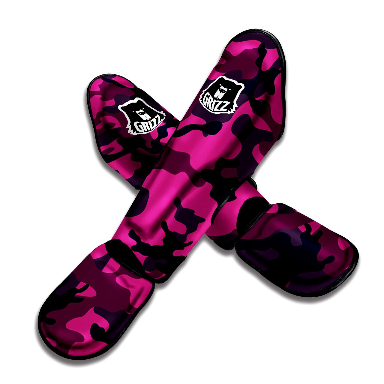 Green Pink And Black Camouflage Print Muay Thai Shin Guards-grizzshop