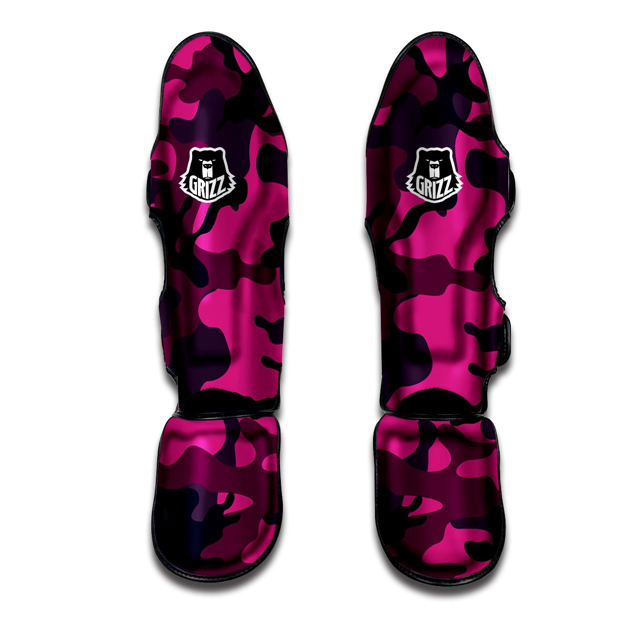 Green Pink And Black Camouflage Print Muay Thai Shin Guards-grizzshop