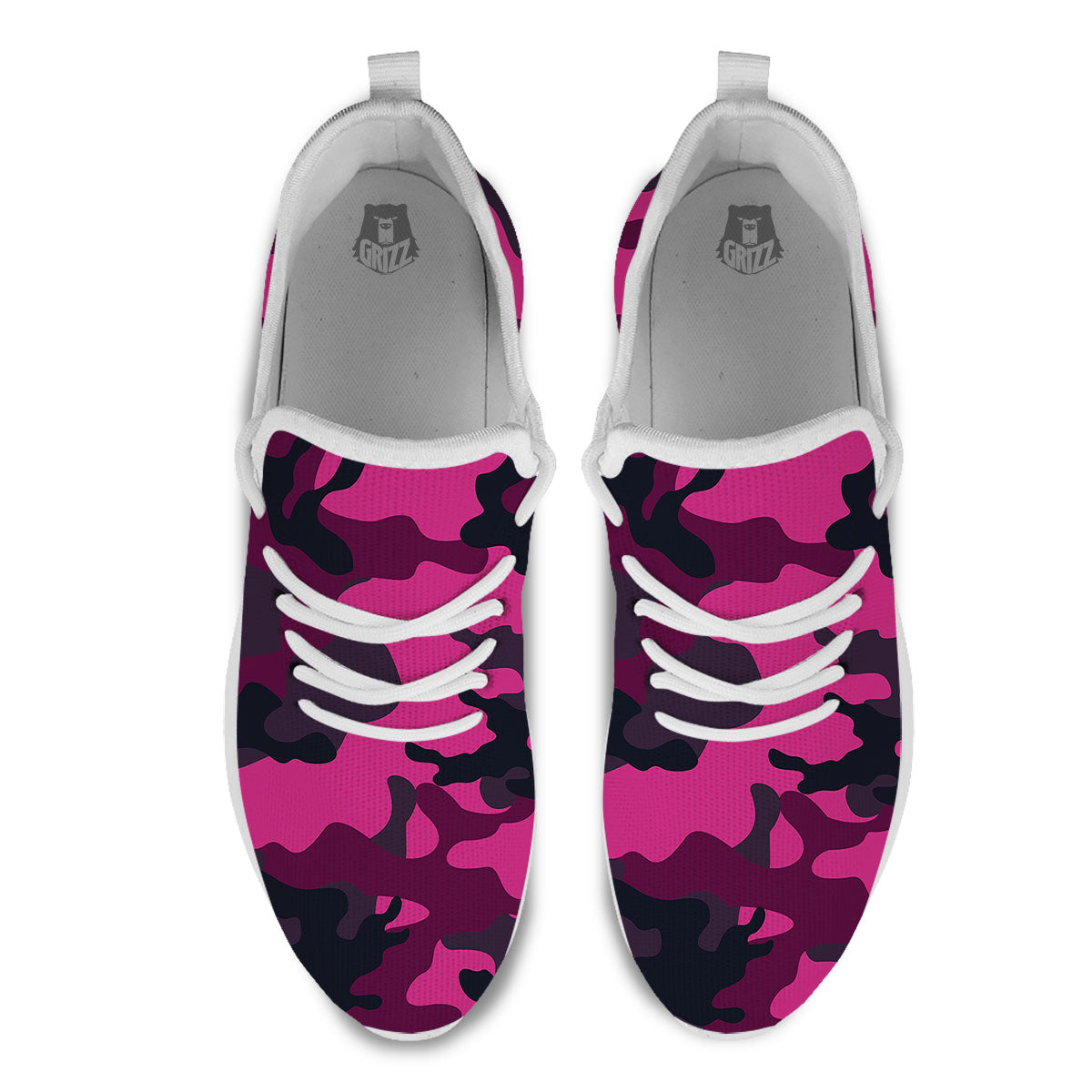 Green Pink And Black Camouflage Print White Athletic Shoes-grizzshop