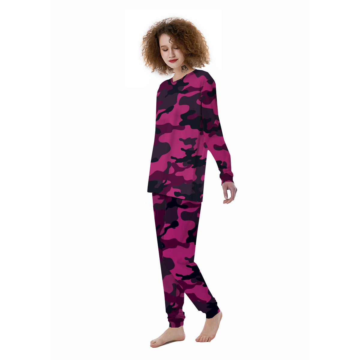 Green Pink And Black Camouflage Print Women's Pajamas-grizzshop