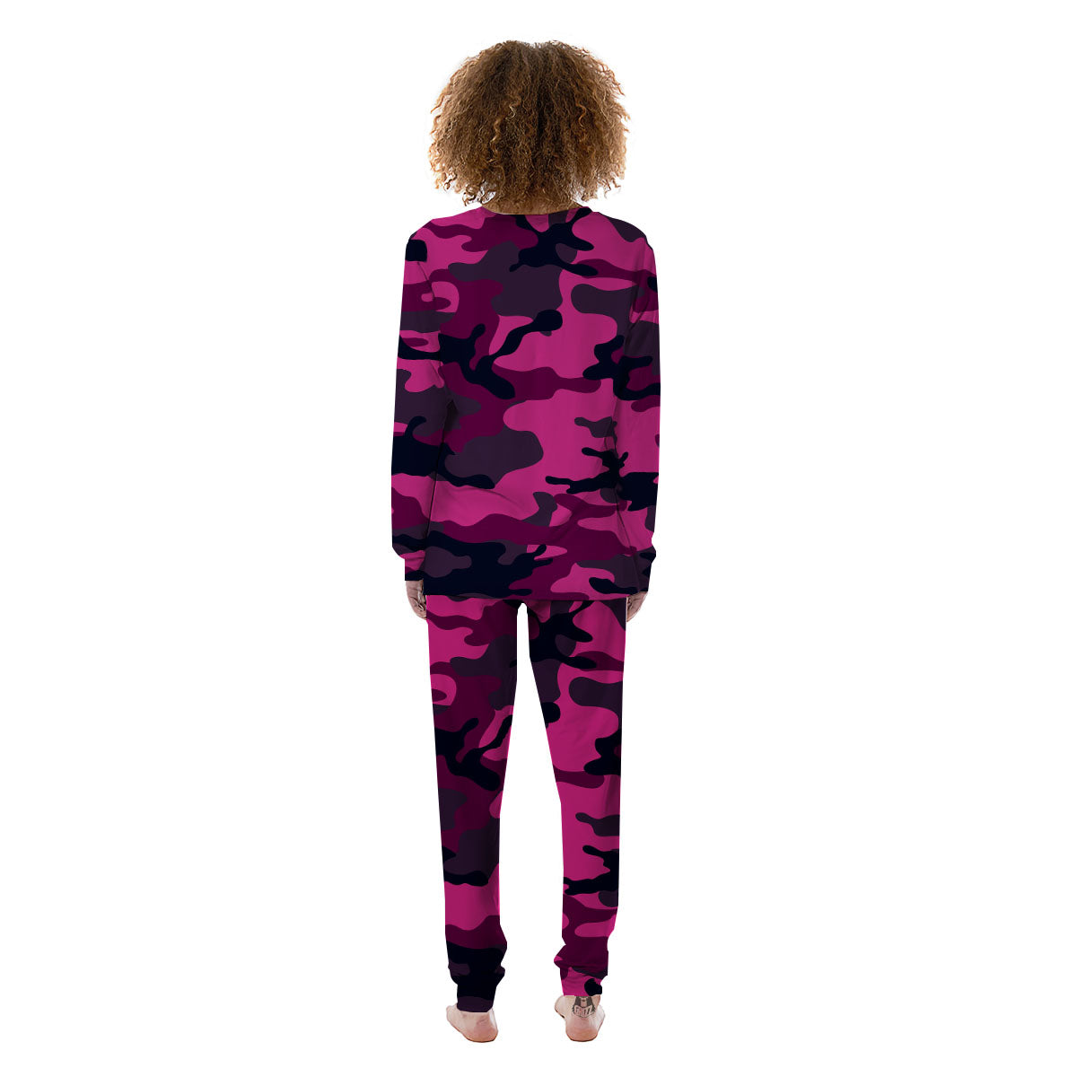 Green Pink And Black Camouflage Print Women's Pajamas-grizzshop