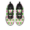 Green Pink And White Argyle Print Pattern Black Sneaker-grizzshop