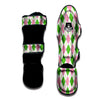 Green Pink And White Argyle Print Pattern Muay Thai Shin Guards-grizzshop