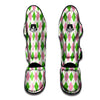 Green Pink And White Argyle Print Pattern Muay Thai Shin Guards-grizzshop