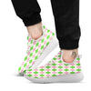 Green Pink And White Argyle Print Pattern White Athletic Shoes-grizzshop