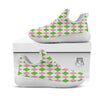 Green Pink And White Argyle Print Pattern White Athletic Shoes-grizzshop