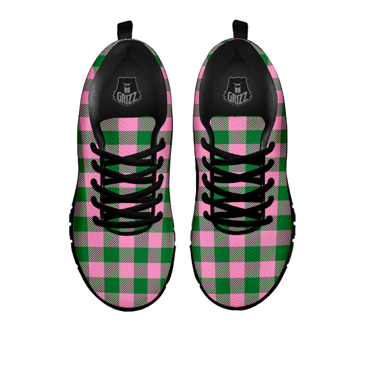 Green Pink And White Tartan Print Pattern Black Sneaker-grizzshop