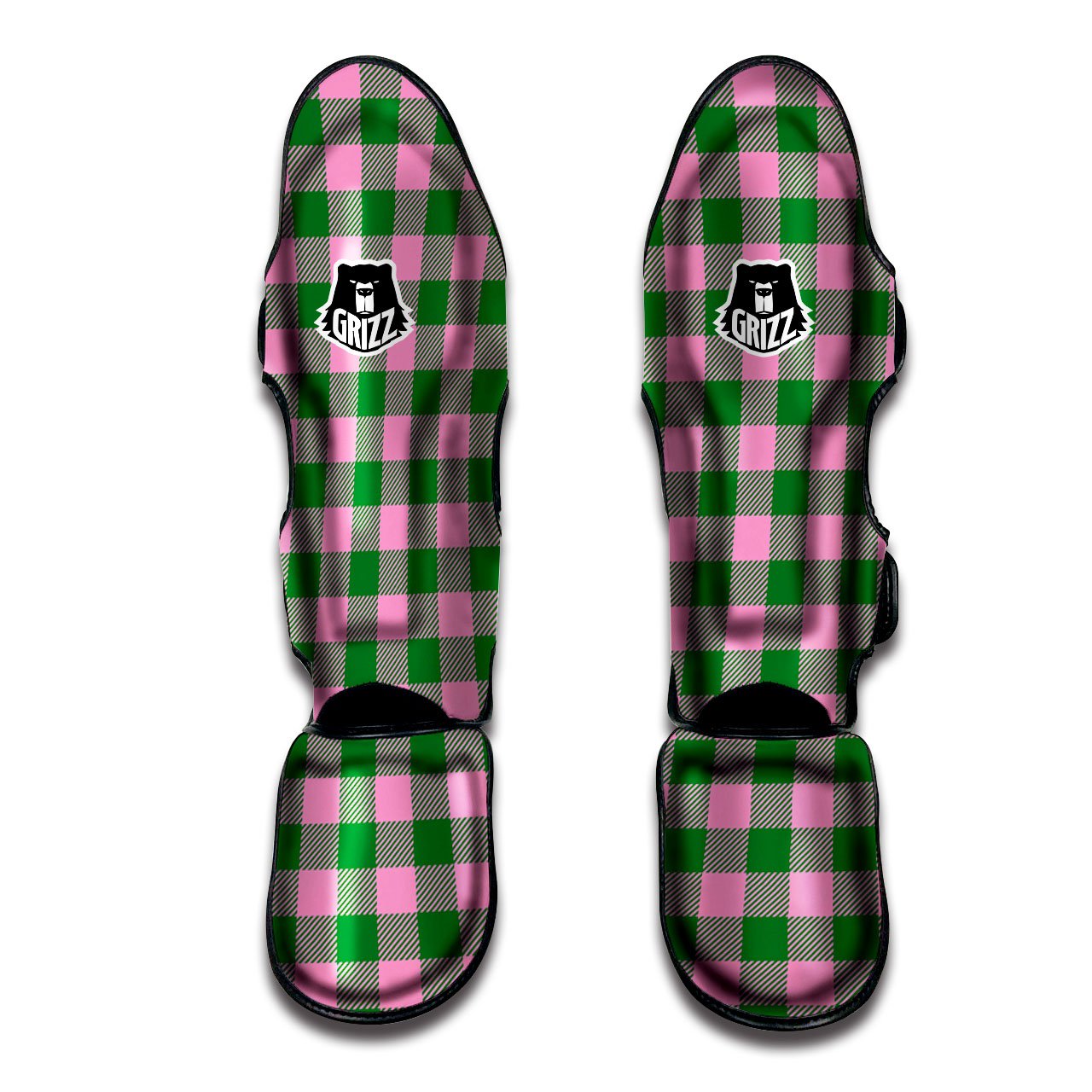 Green Pink And White Tartan Print Pattern Muay Thai Shin Guards-grizzshop