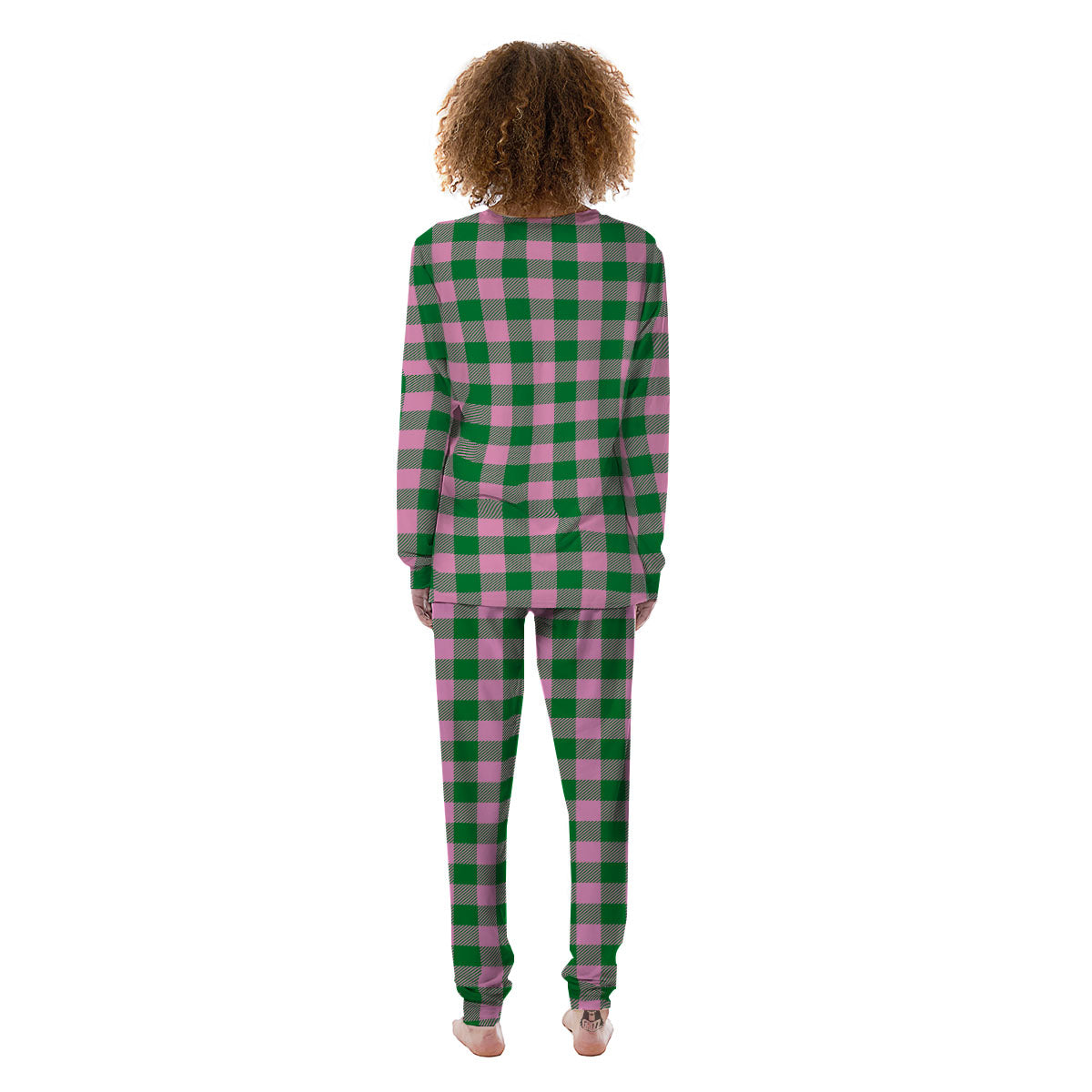 Green Pink And White Tartan Print Pattern Women's Pajamas-grizzshop