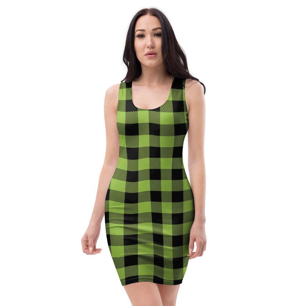 Green Plaid Bodycon Dress-grizzshop