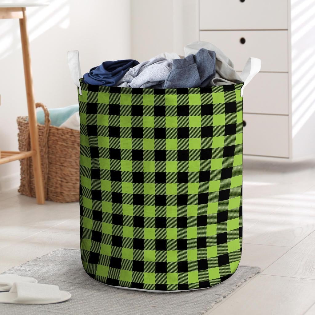 Green Plaid Laundry Basket-grizzshop