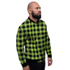 Green Plaid Men's Bomber Jacket-grizzshop