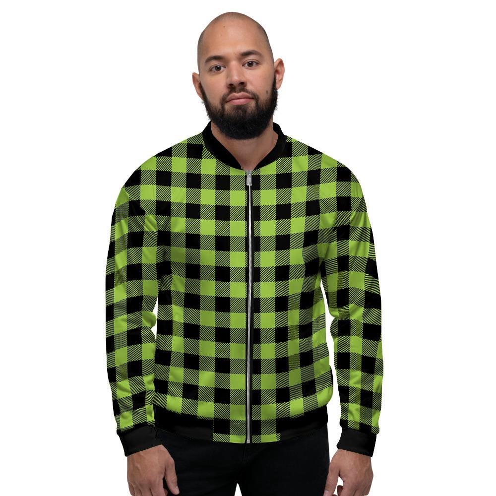 Green Plaid Men's Bomber Jacket-grizzshop