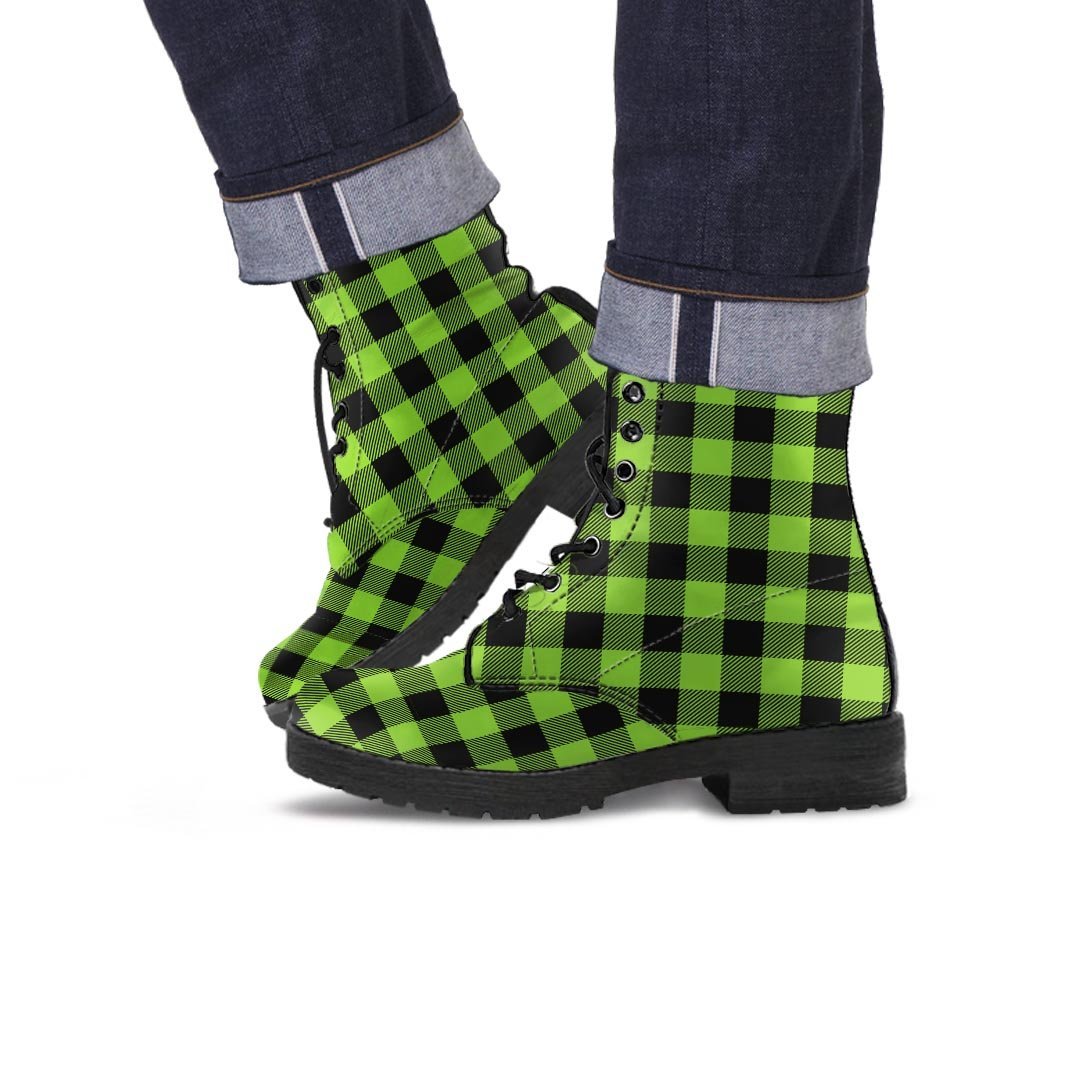 Green Plaid Men's Boots-grizzshop