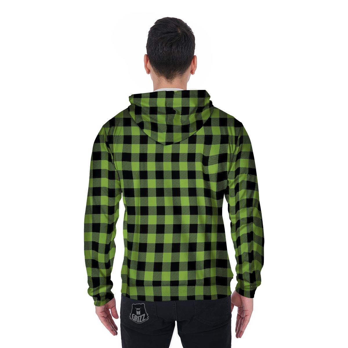 Green Plaid Men's Zip Up Hoodie-grizzshop