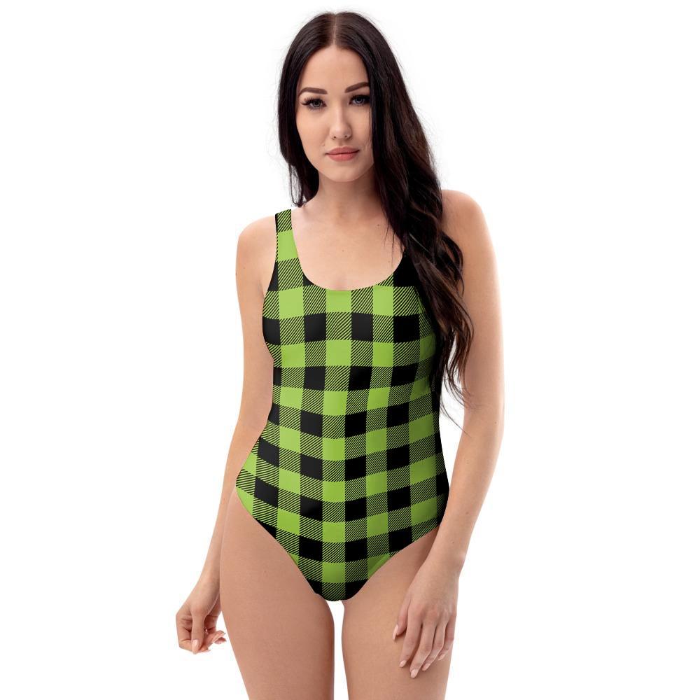 Green Plaid One Piece Swimsuite-grizzshop