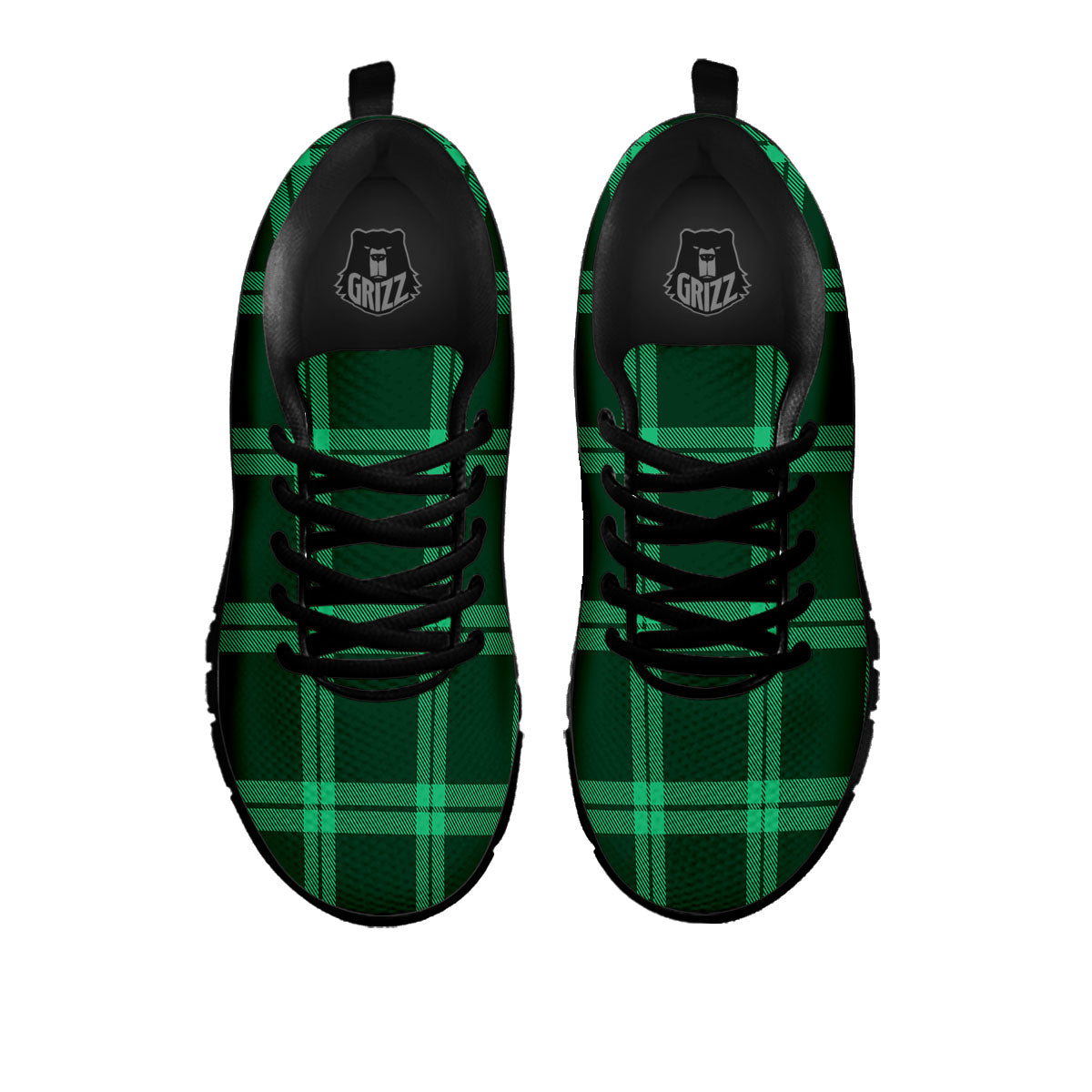 Green Plaid Print Black Sneaker-grizzshop