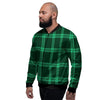 Green Plaid Print Men's Bomber Jacket-grizzshop