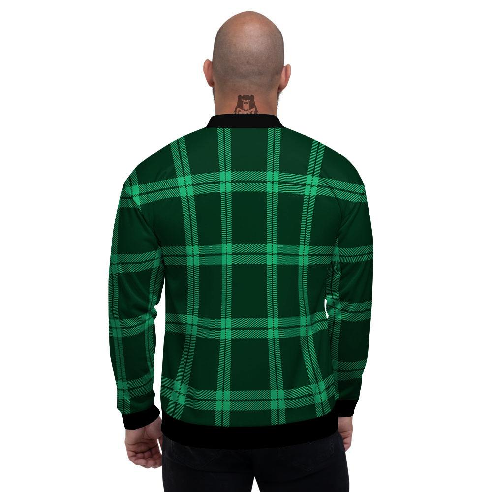 Green Plaid Print Men's Bomber Jacket-grizzshop