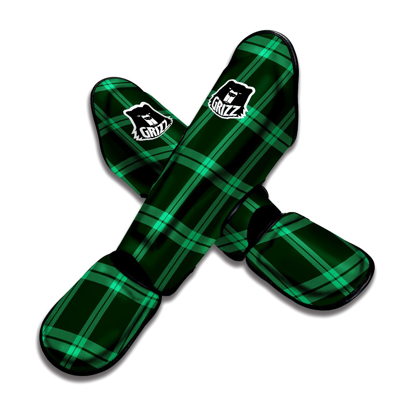 Green Plaid Print Muay Thai Shin Guards-grizzshop