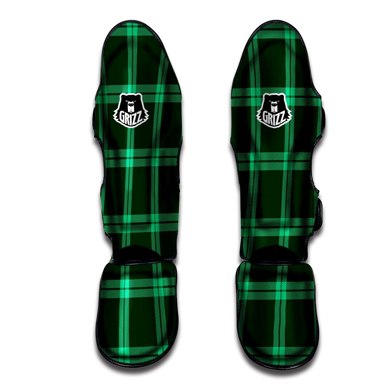 Green Plaid Print Muay Thai Shin Guards-grizzshop