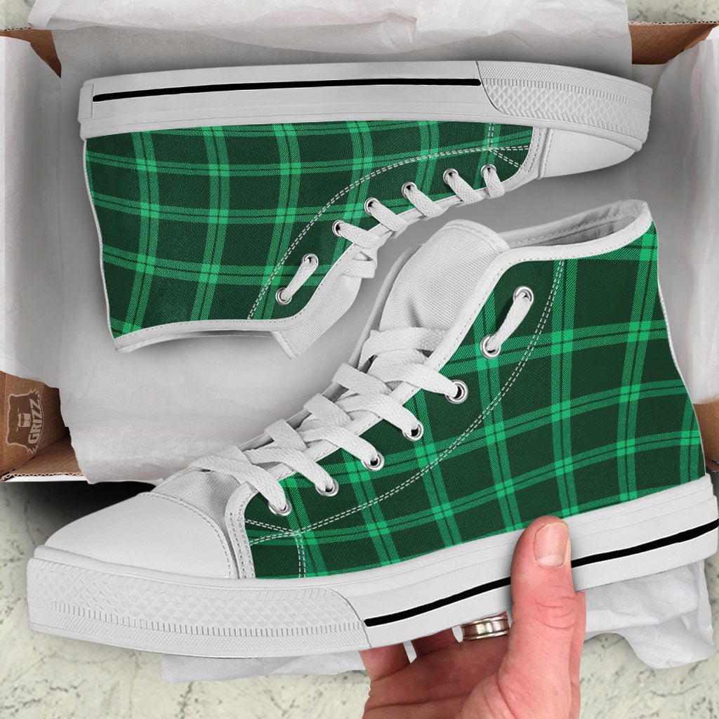 Green Plaid Print White High Top Shoes-grizzshop