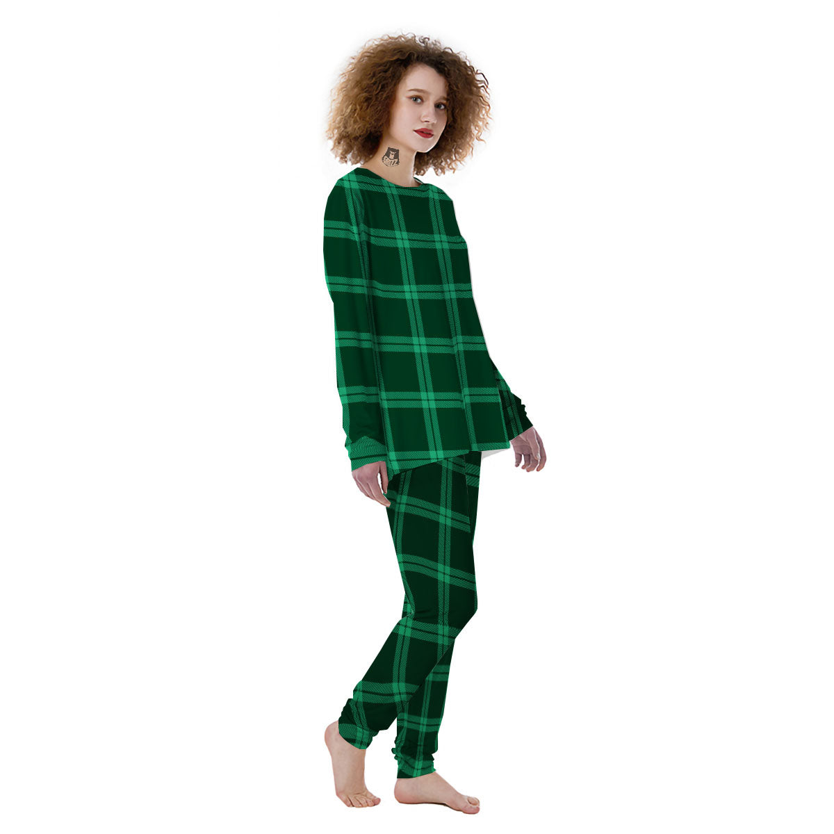 Green Plaid Print Women's Pajamas-grizzshop