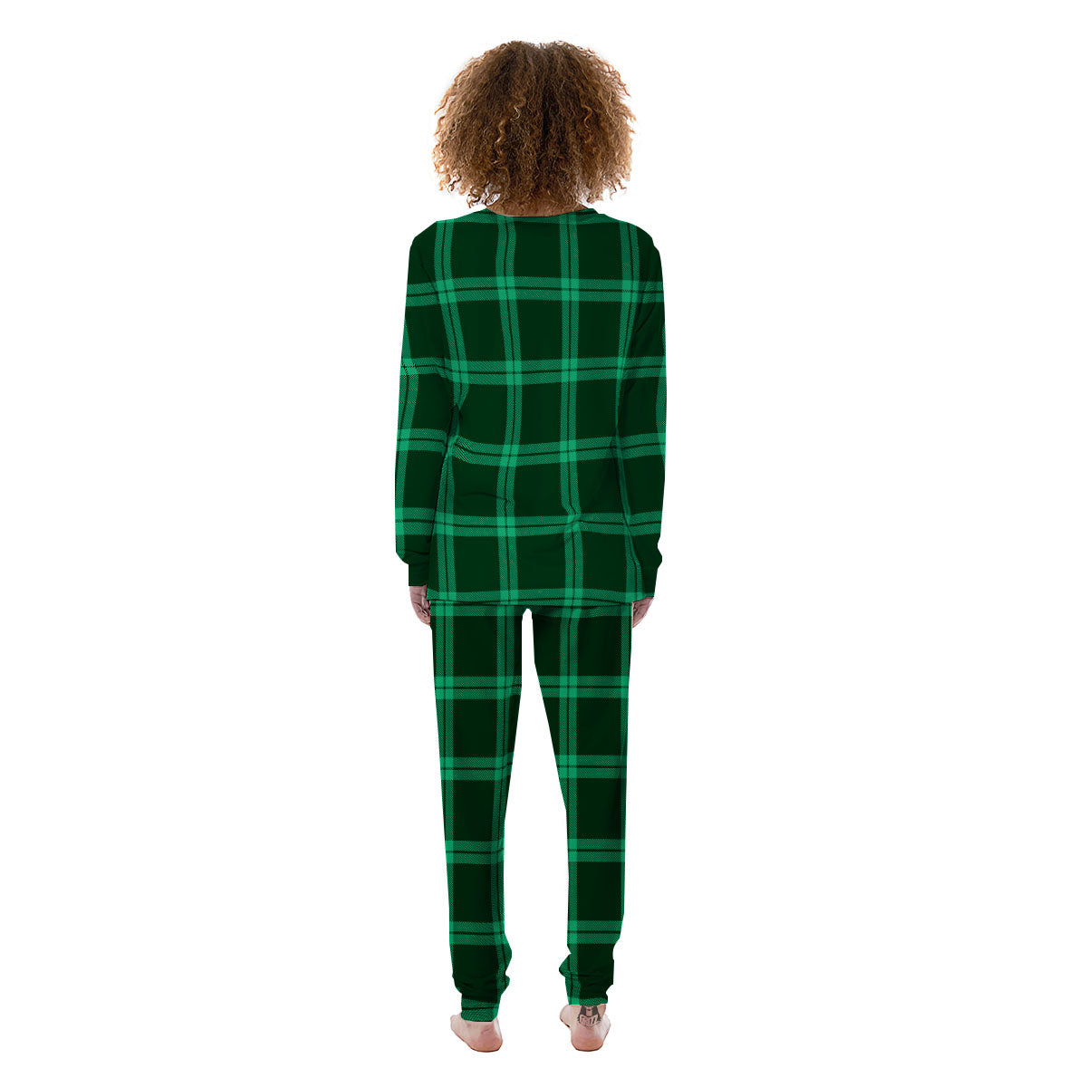 Green Plaid Print Women's Pajamas-grizzshop