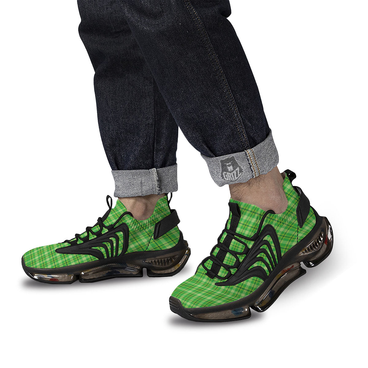 Green Plaid Shamrock Print Pattern Black Gym Shoes-grizzshop