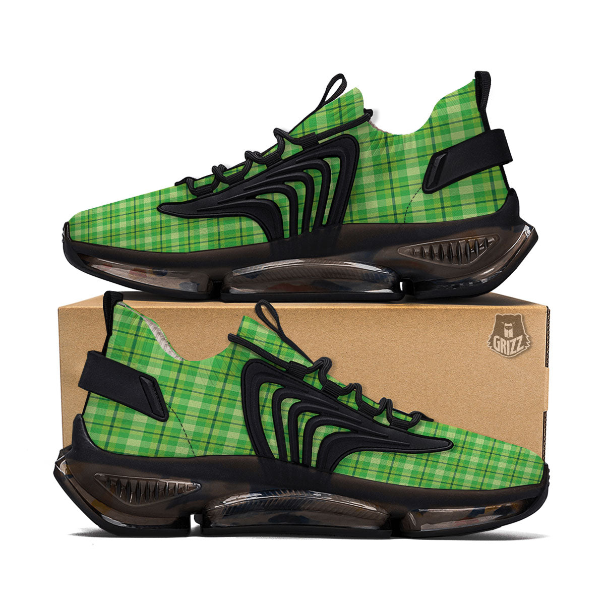 Green Plaid Shamrock Print Pattern Black Gym Shoes-grizzshop