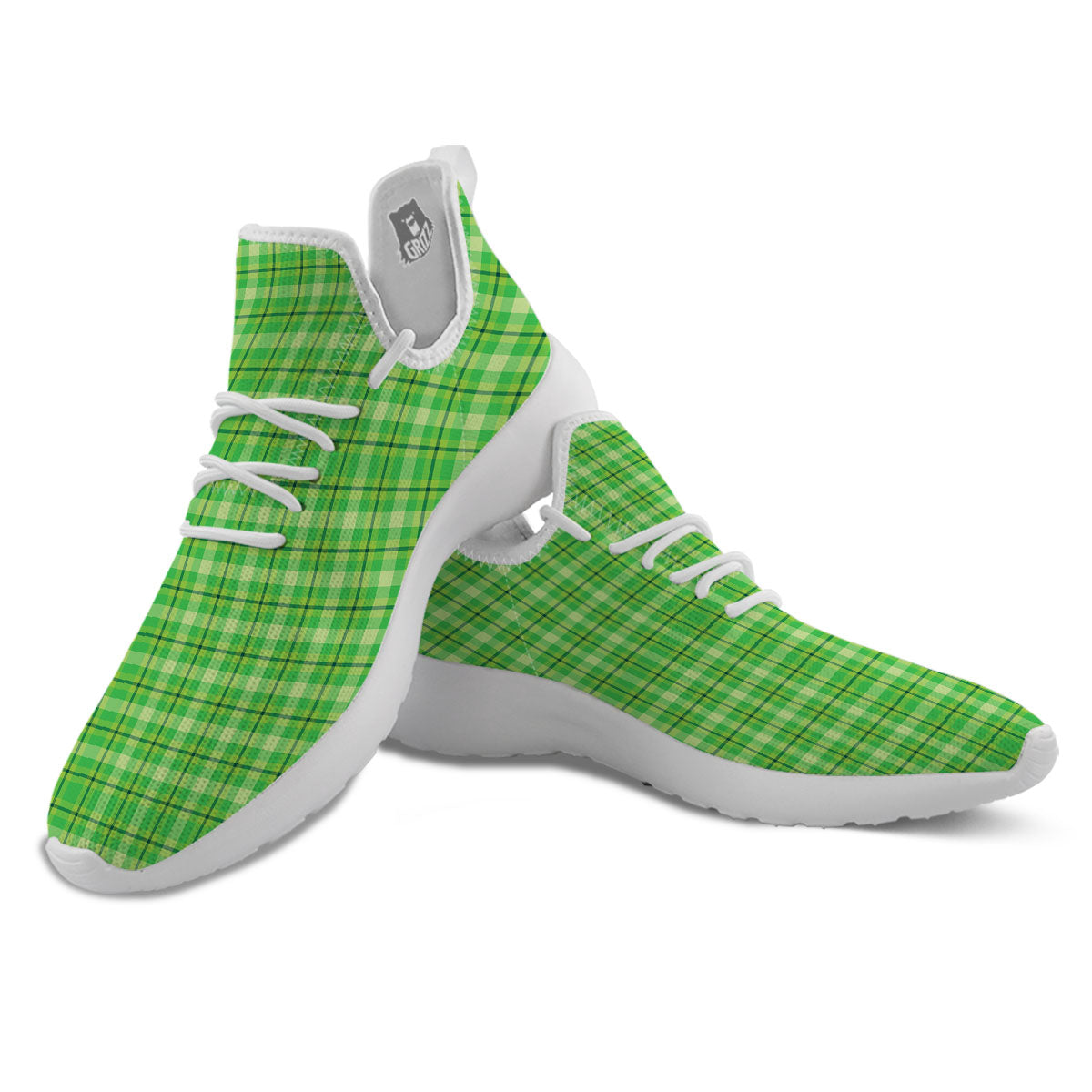 Green Plaid Shamrock Print Pattern White Athletic Shoes-grizzshop