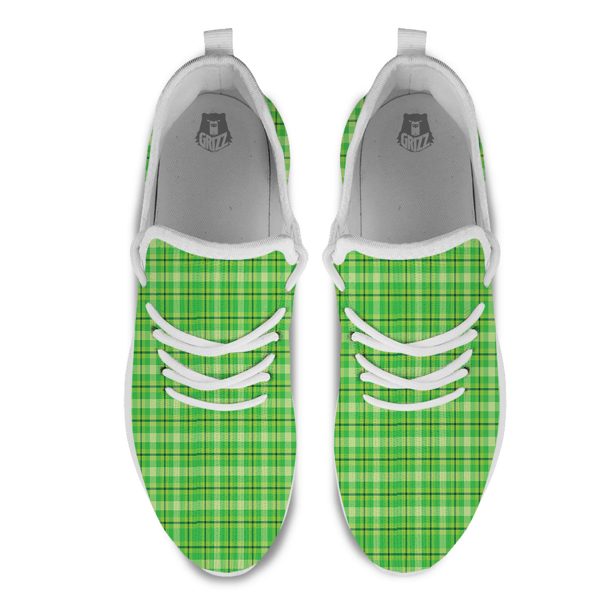 Green Plaid Shamrock Print Pattern White Athletic Shoes-grizzshop