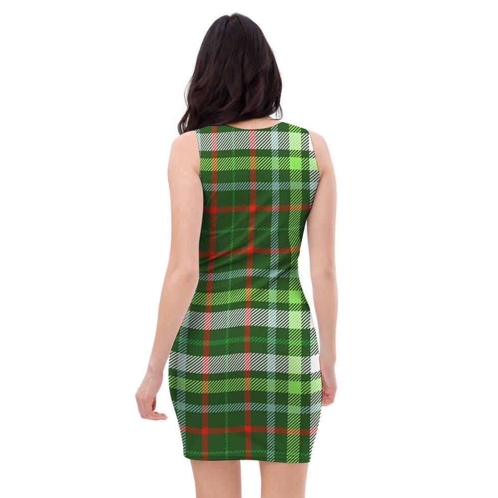 Green Plaid Tartan Bodycon Dress-grizzshop