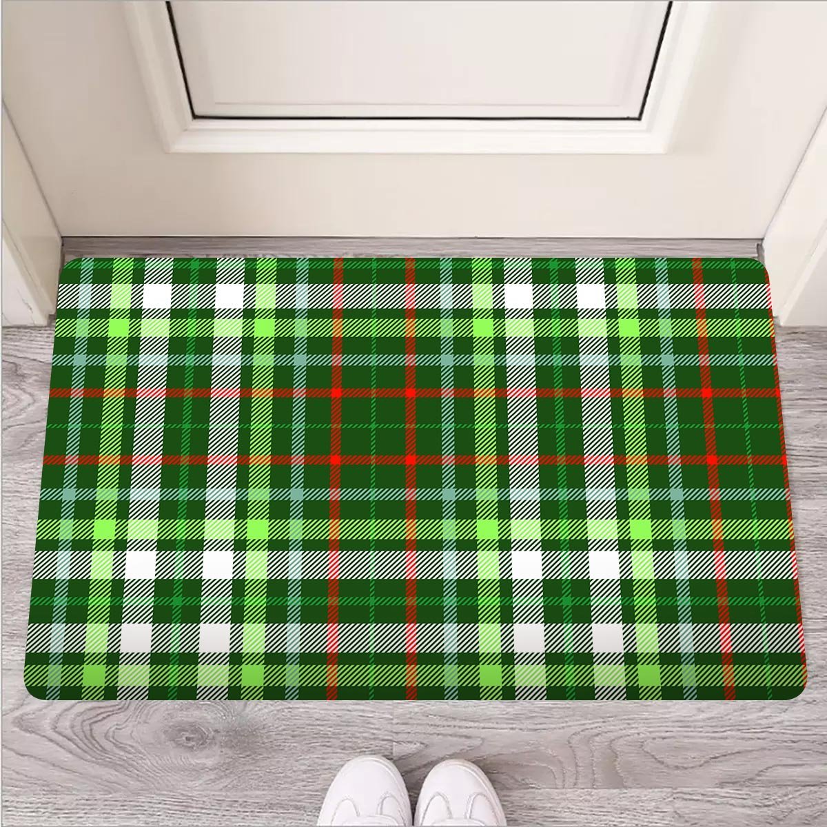 Green Plaid Tartan Door Mat-grizzshop