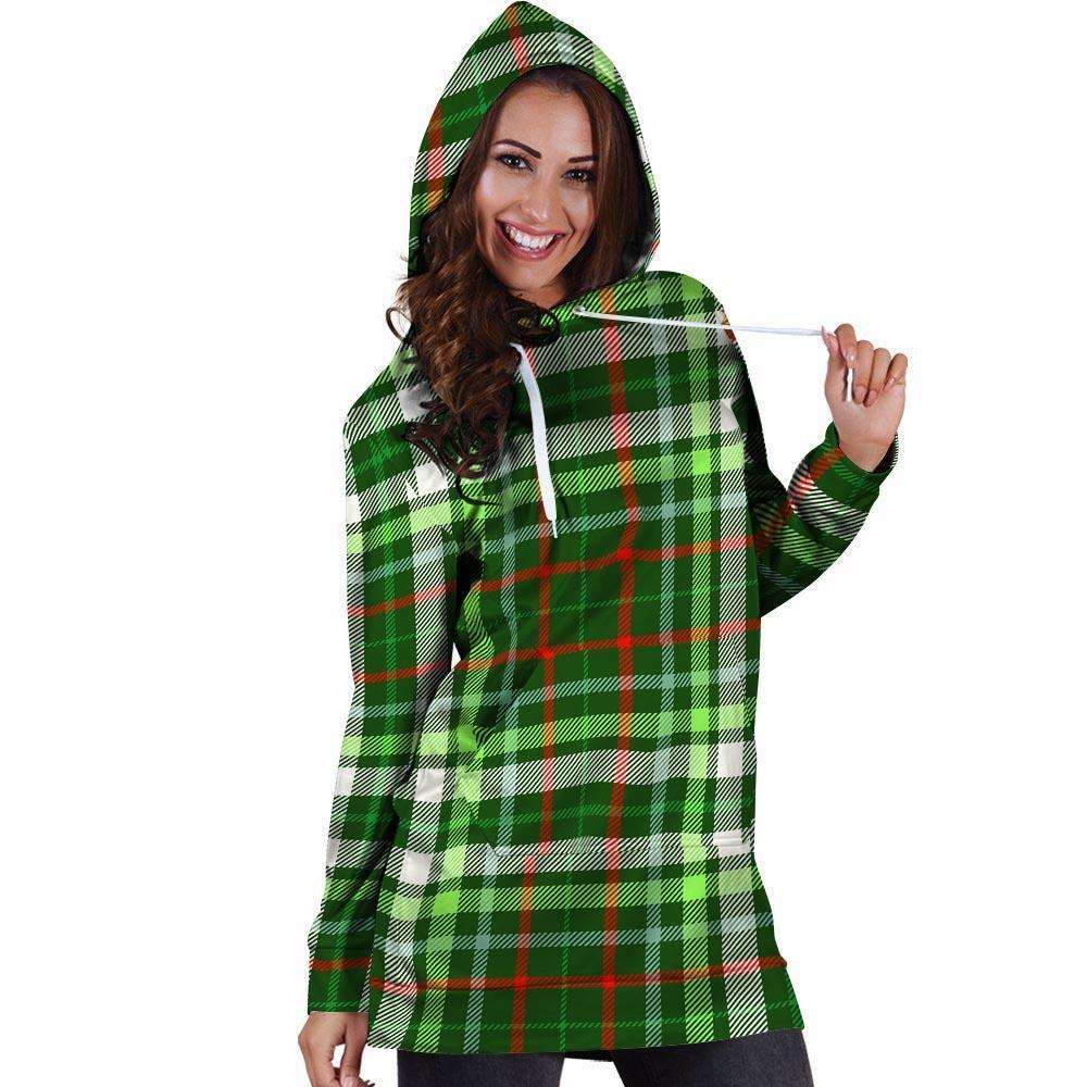 Green Plaid Tartan Hoodie Dress-grizzshop