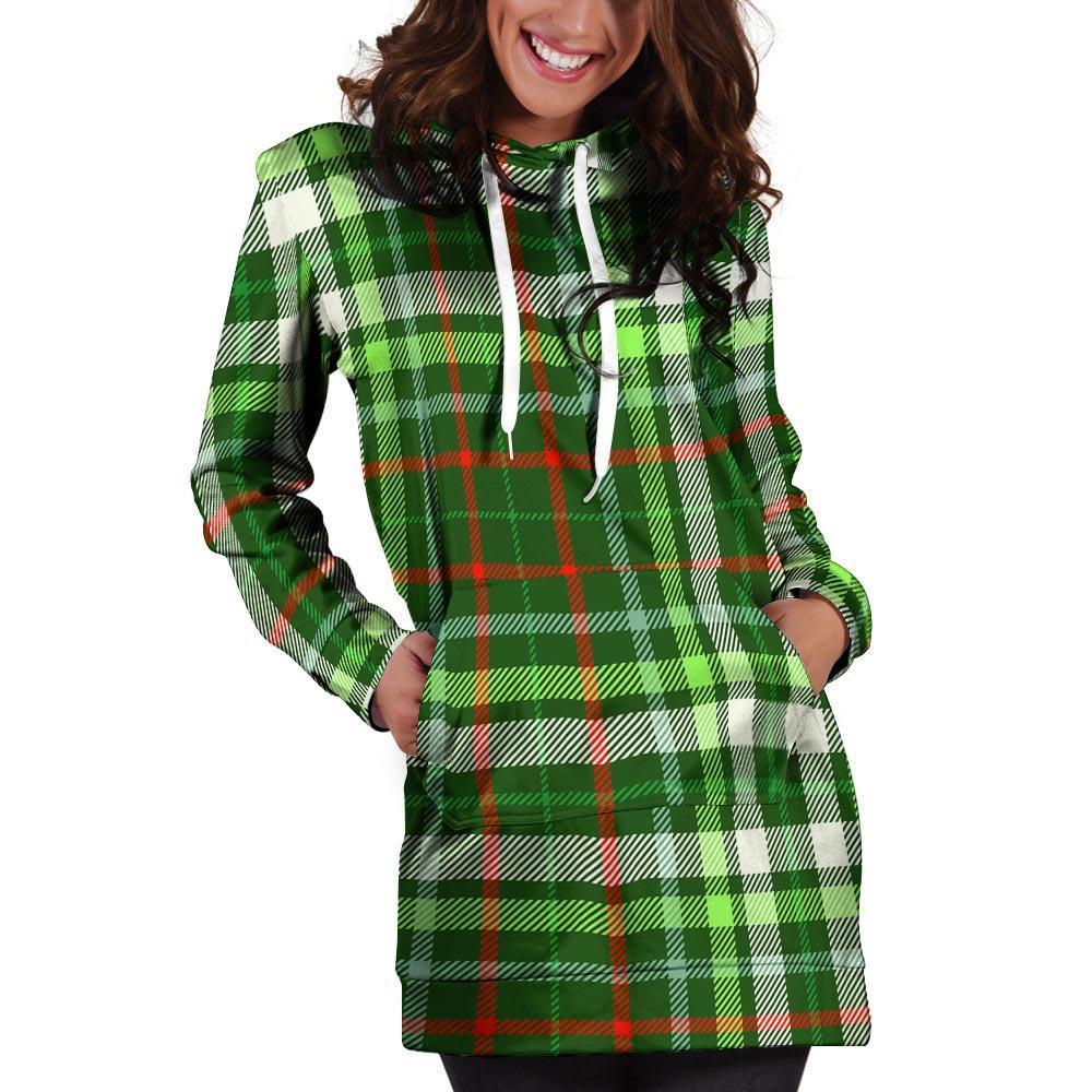 Green Plaid Tartan Hoodie Dress-grizzshop