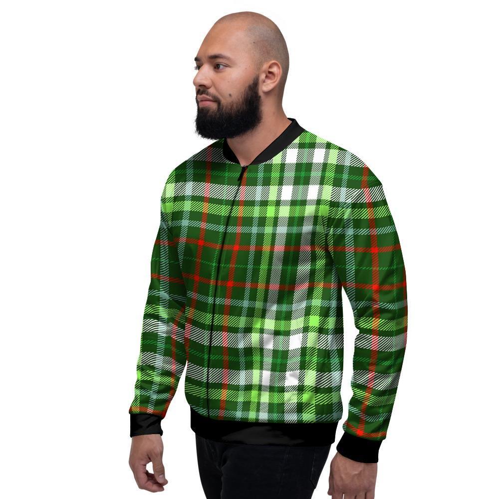 Green Plaid Tartan Men's Bomber Jacket-grizzshop